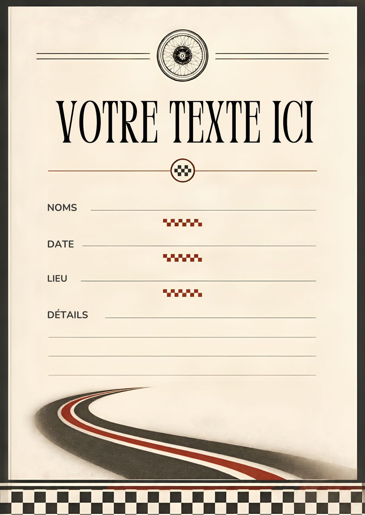 Faire-part de mariage Rock Motard personnalisable Canva – Recto verso imprimable