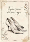 Faire-part de mariage romantique personnalisable | Modèle Canva recto verso | Illustration chaussures dessinées à la main