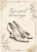 Faire-part de mariage romantique personnalisable | Modèle Canva recto verso | Illustration chaussures dessinées à la main