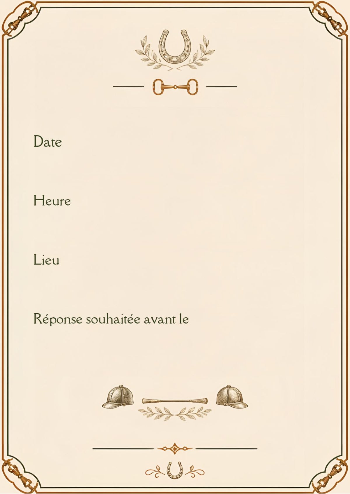 Faire-part de mariage équestre personnalisable sur Canva – Recto verso à télécharger