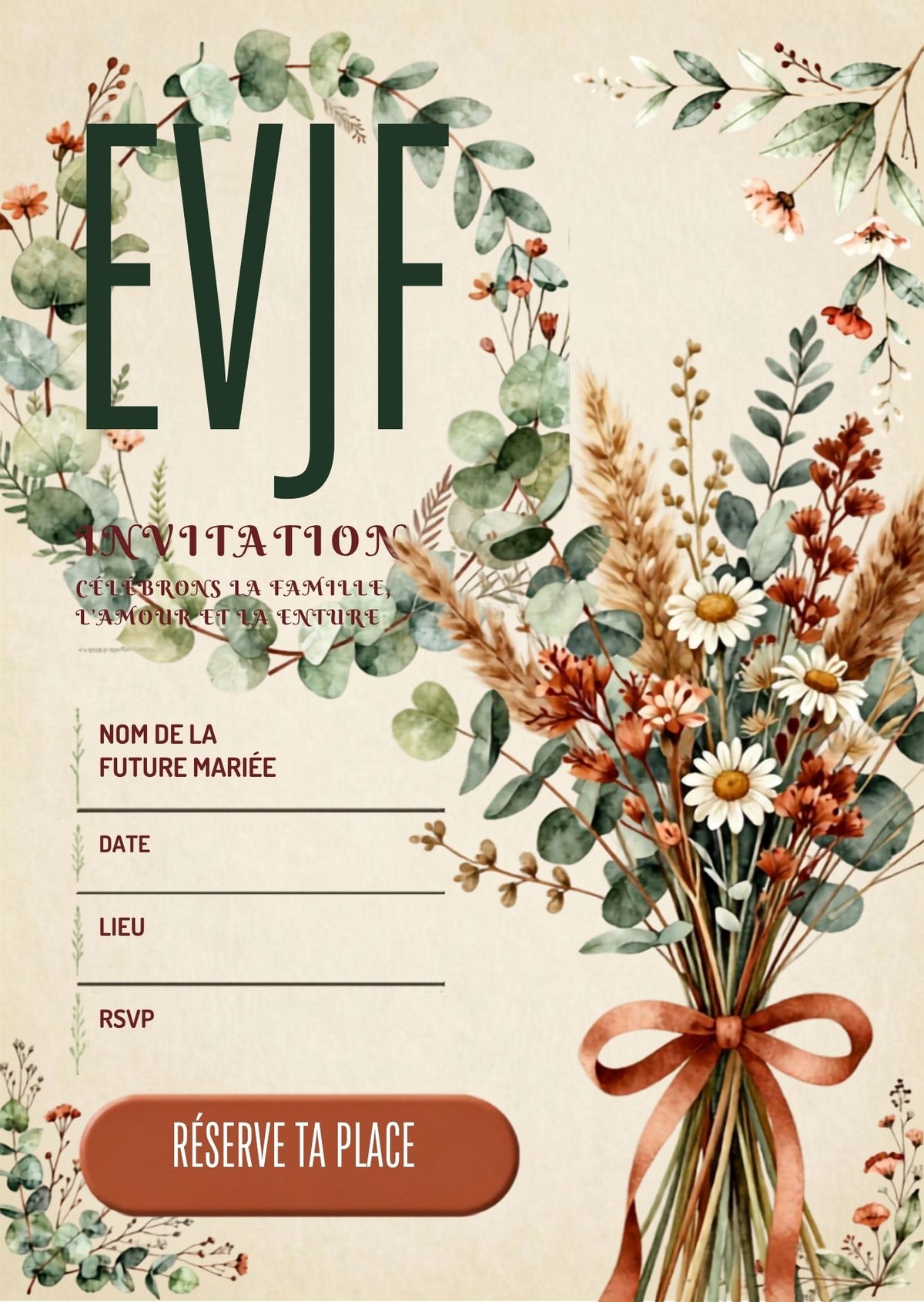 Kit EVJF champêtre à imprimer et personnaliser – 15 pages