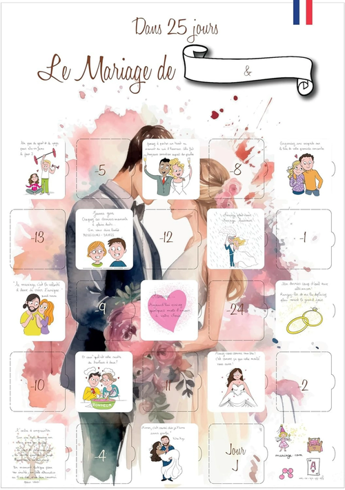 Calendrier compte à rebours mariage 25 jours - cartes illustrées